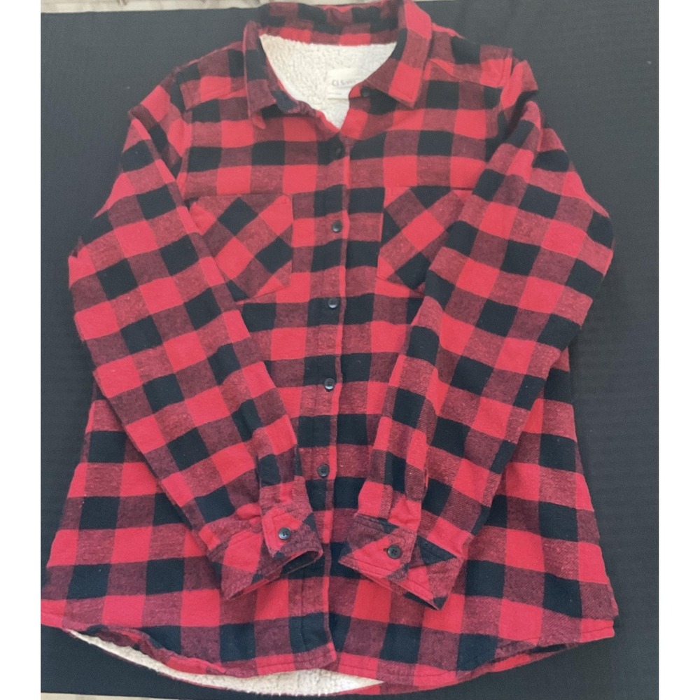 Ci Sono Jacket‎ Womens XL Red Plaid Sherpa Lined Flannel Button Front Cozy